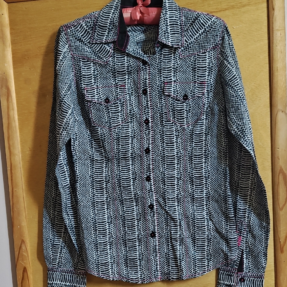 Cruel Girl Black and White Button Down Shirt